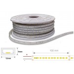 Tira LED 230V monocolor 19W/mt 120L/mt. SMD 2835 IP67 12x6mm corte cada 100mm, bobina 20mts x 5,90€/m